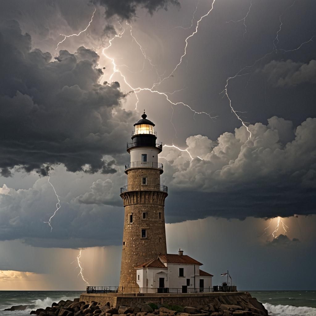 Lighthouse Shines Through Stormy Night