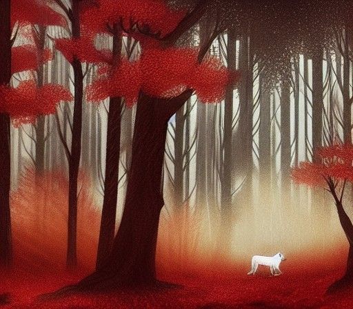 White Wolf in Dark Forest, Illustration Concept Art