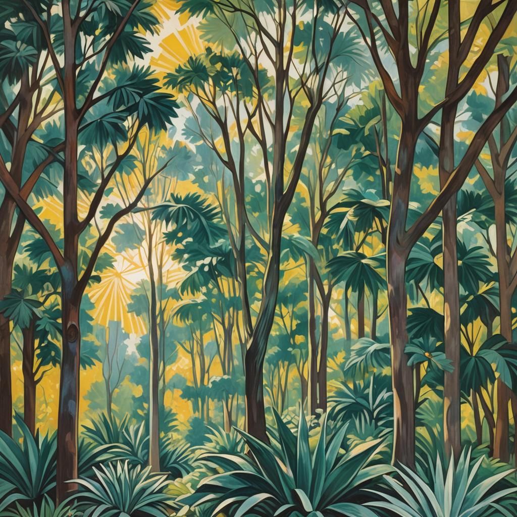 Art Deco Arboretum in Cubist Style with Sunshine