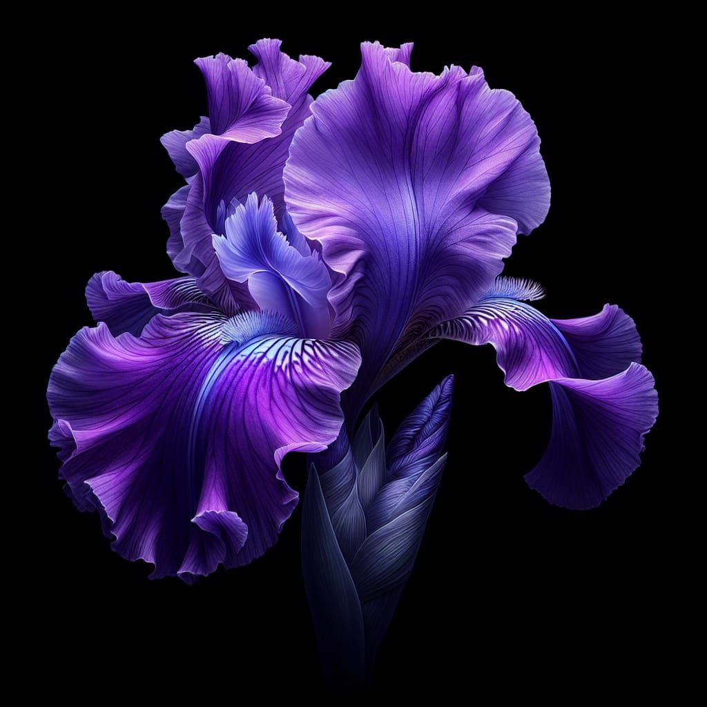 Detailed Macro of a Purple Iris in Bloom