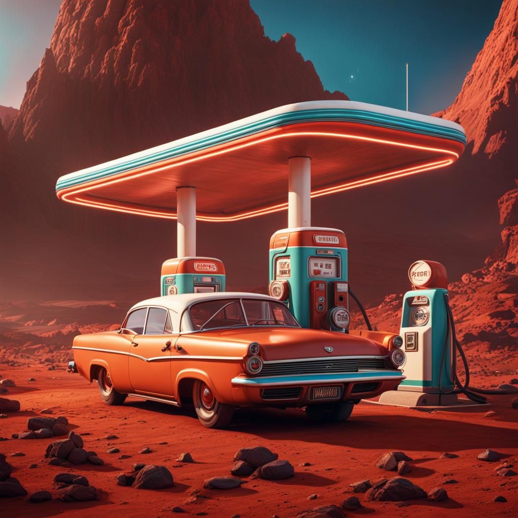 Retro Gas Station on Mars: Fantasy Concept Art