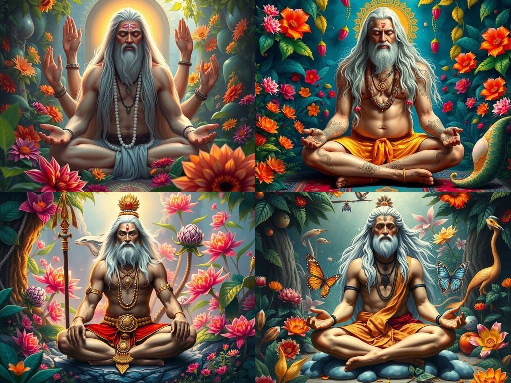 Shiva Meditating in an Exotic Garden