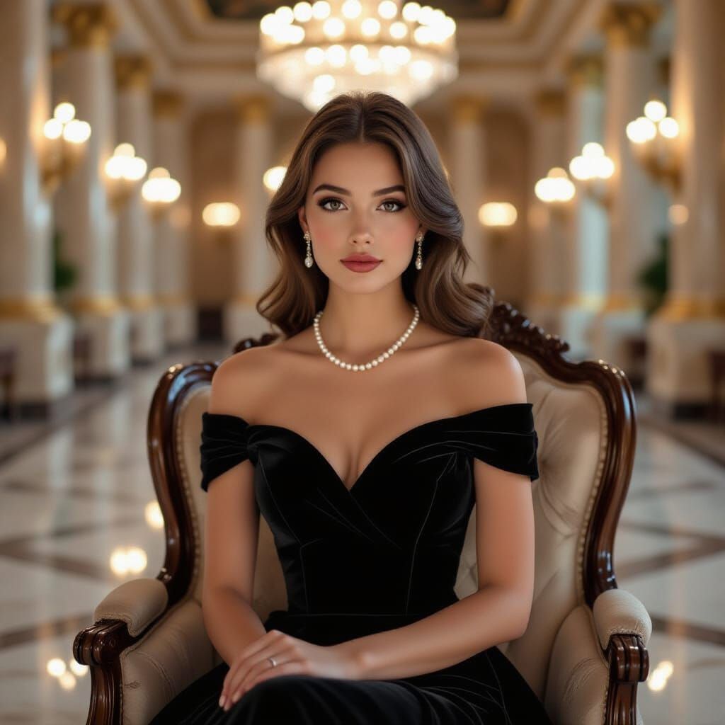 Elegant Woman in Ballroom, Art Nouveau Portrait