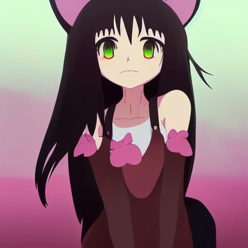 Anime Cat Girl with Green Eyes