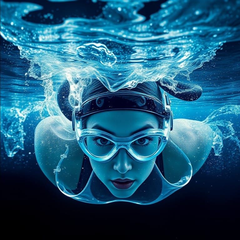 Transparent Olympian Diver in Sparkling Water