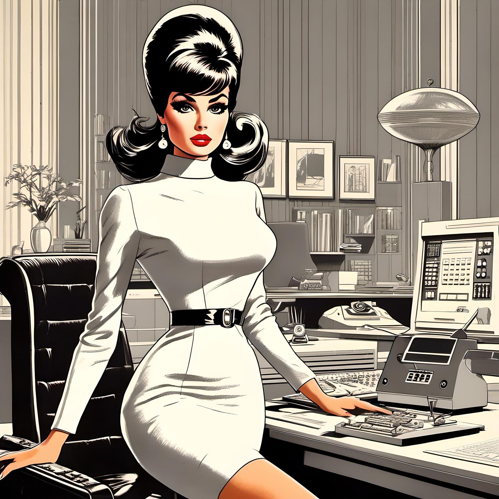 1960s Mod Woman in Retro-Futuristic Office