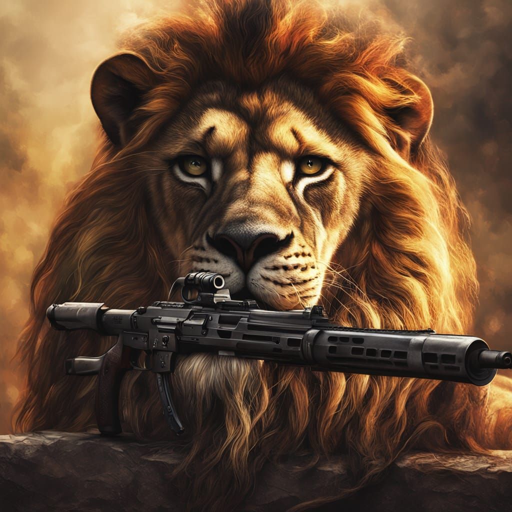 Cinematic Film Still of Golden Text with AK47