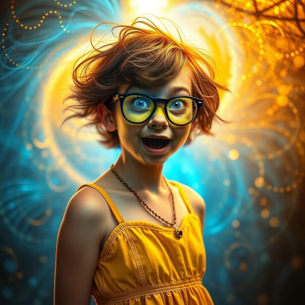 Girl Teleporting in Beam of Light