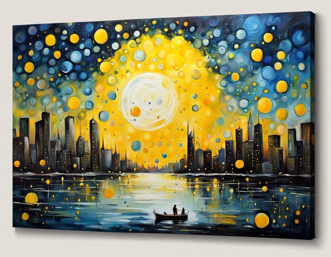 Fantasy Creature in Shimmering Bubble City, Oil Painting