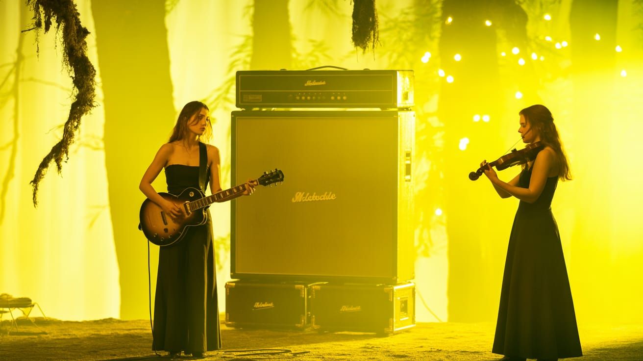 Vintage LP Cover: Musicians in Fairytale Forest Twilight