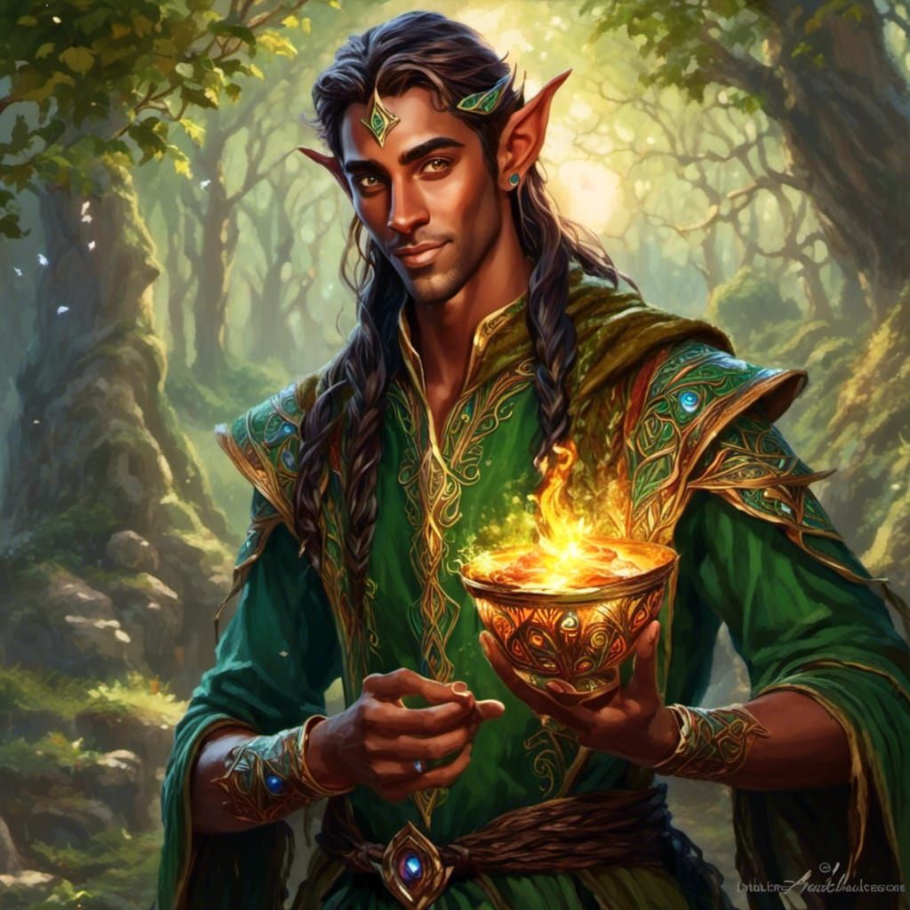 Vibrant Male Elf Casting Magic Spell