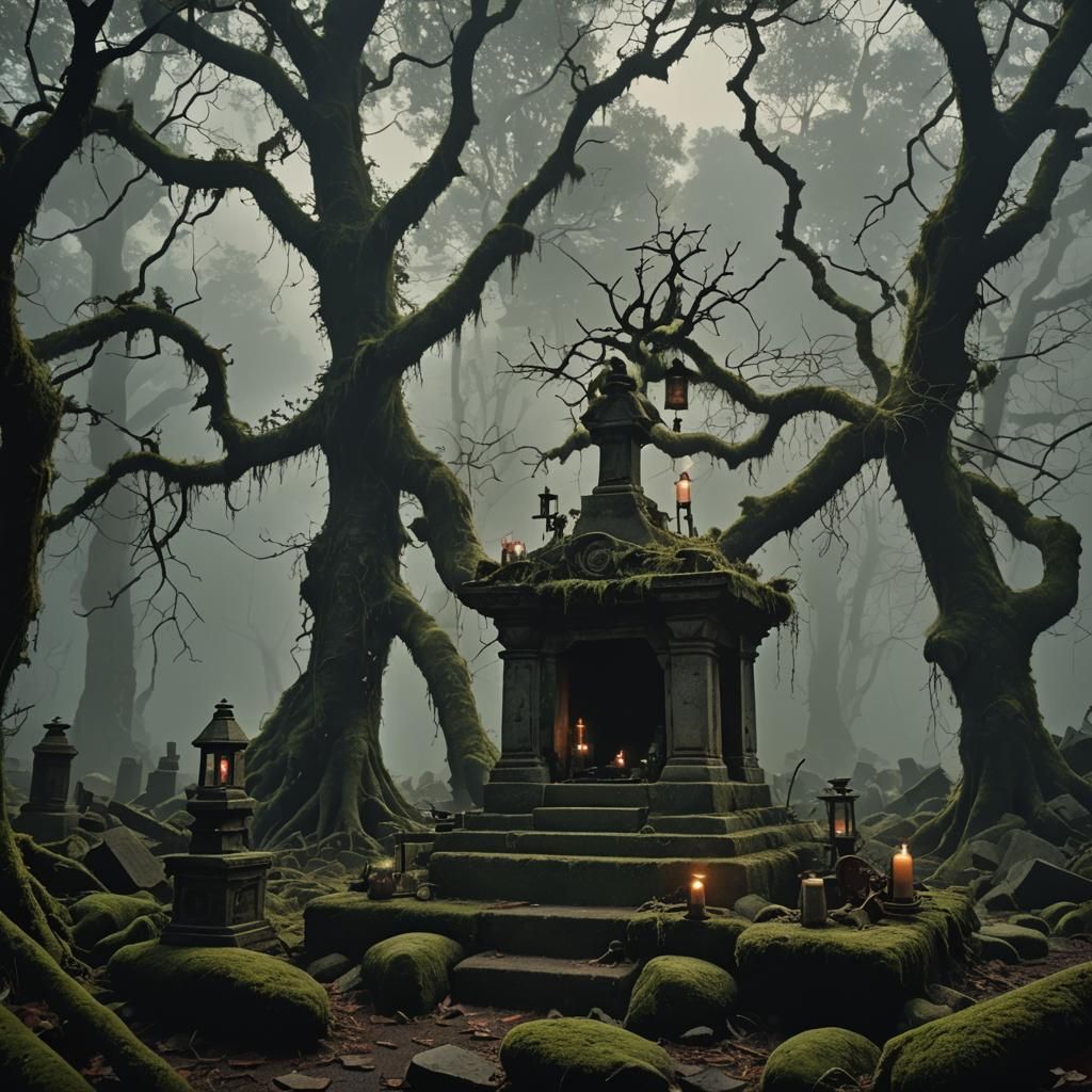 Mysterious Stone Altar in Desolate Twilight Forest