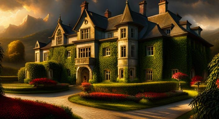 Vine-Covered Mansion: Detailed Digital Matte Painting