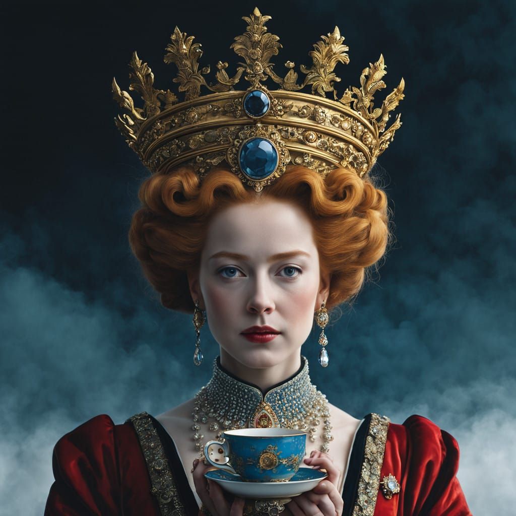 Queen Elizabeth I Transforms into Gilded Tea Cup Amidst Maje...