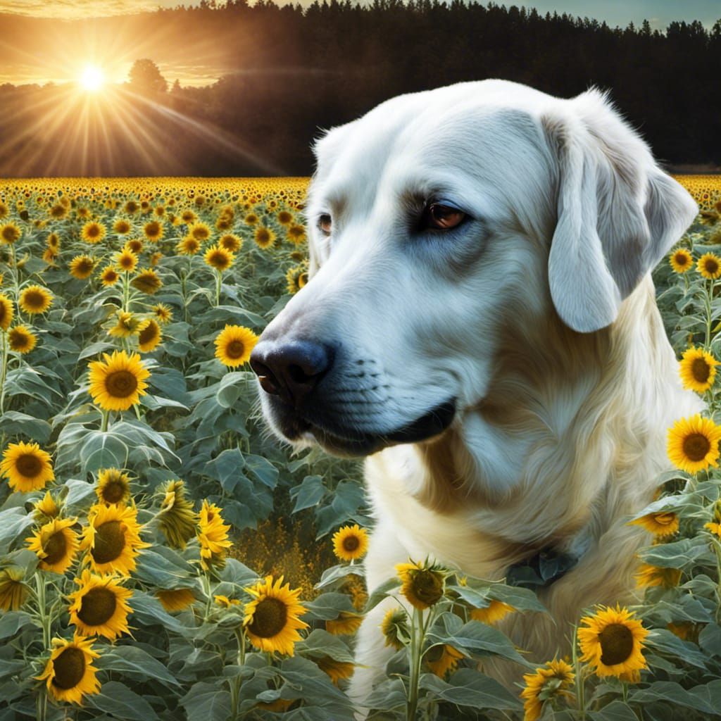 Dog and Sunflower Double Exposure Portrait