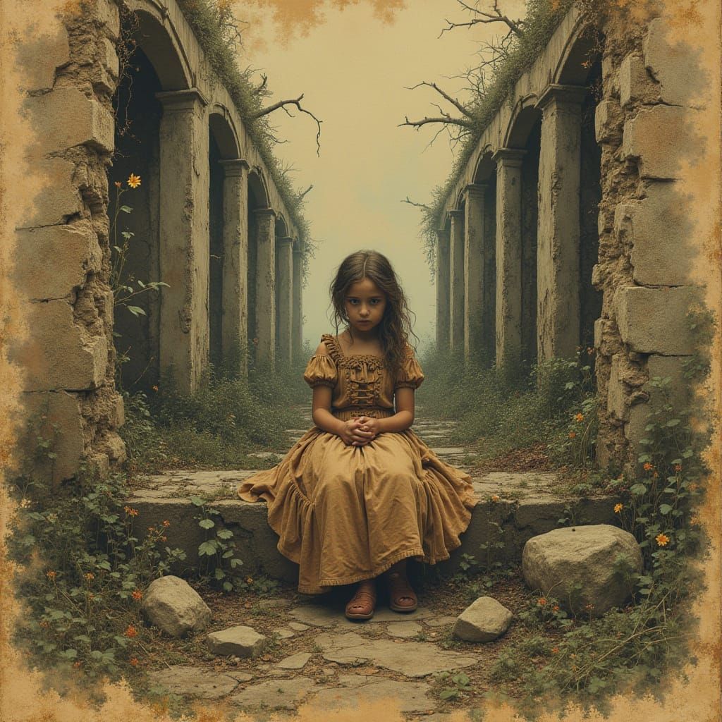 Girl in Ruins: Victorian Style Illustration