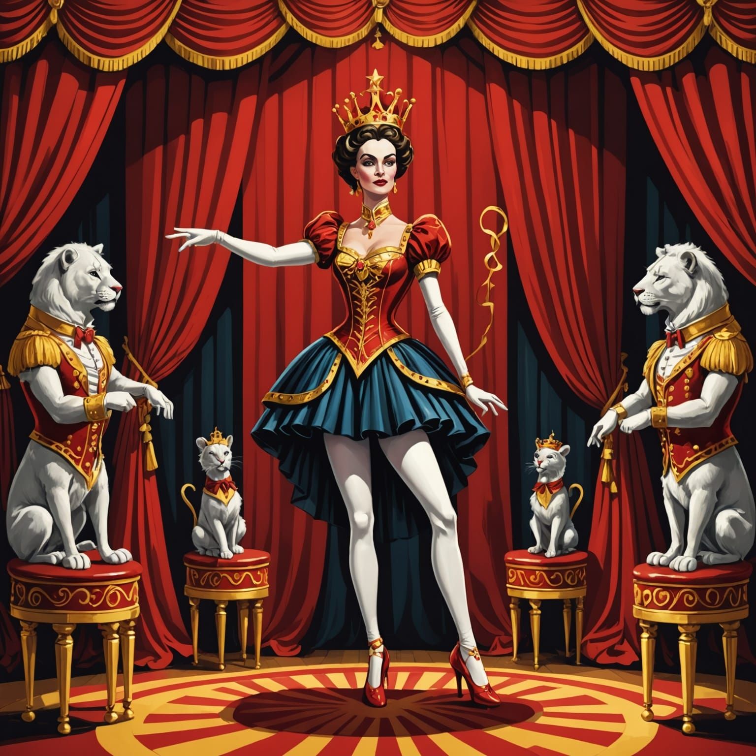 Luxurious Circus Director with Gold Stools