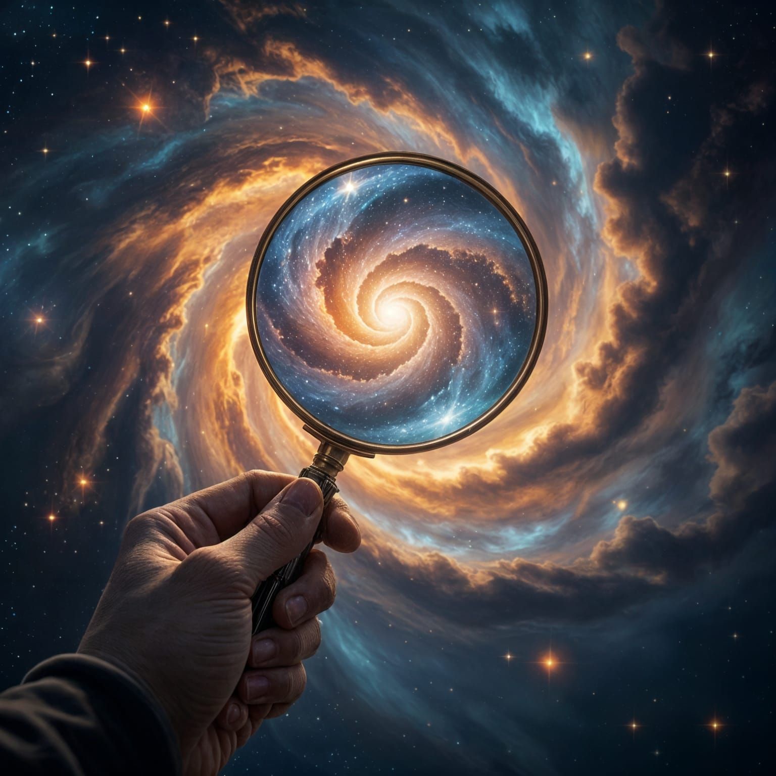 Magnifying Glass Reflects Cosmic Energy in Digital Art
