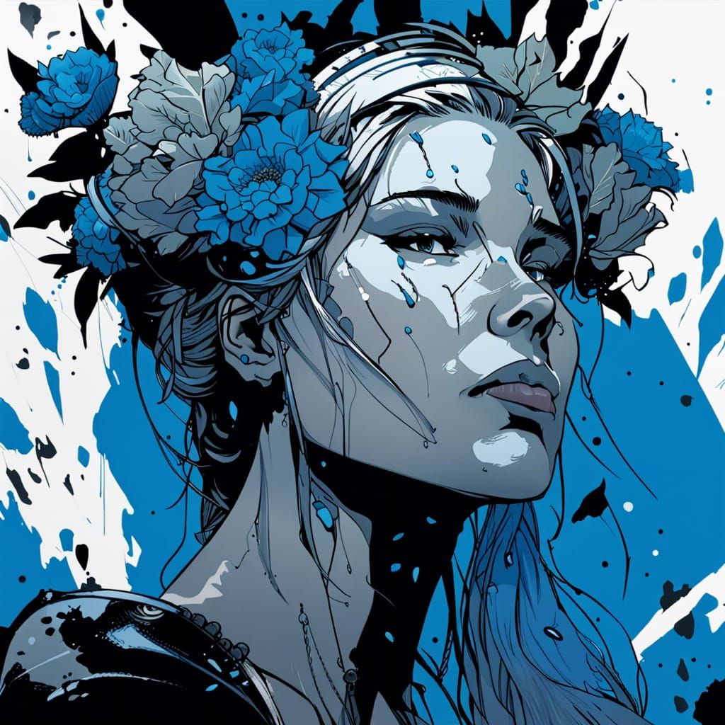 Shieldmaiden with Flower Crown in Comic Art Style