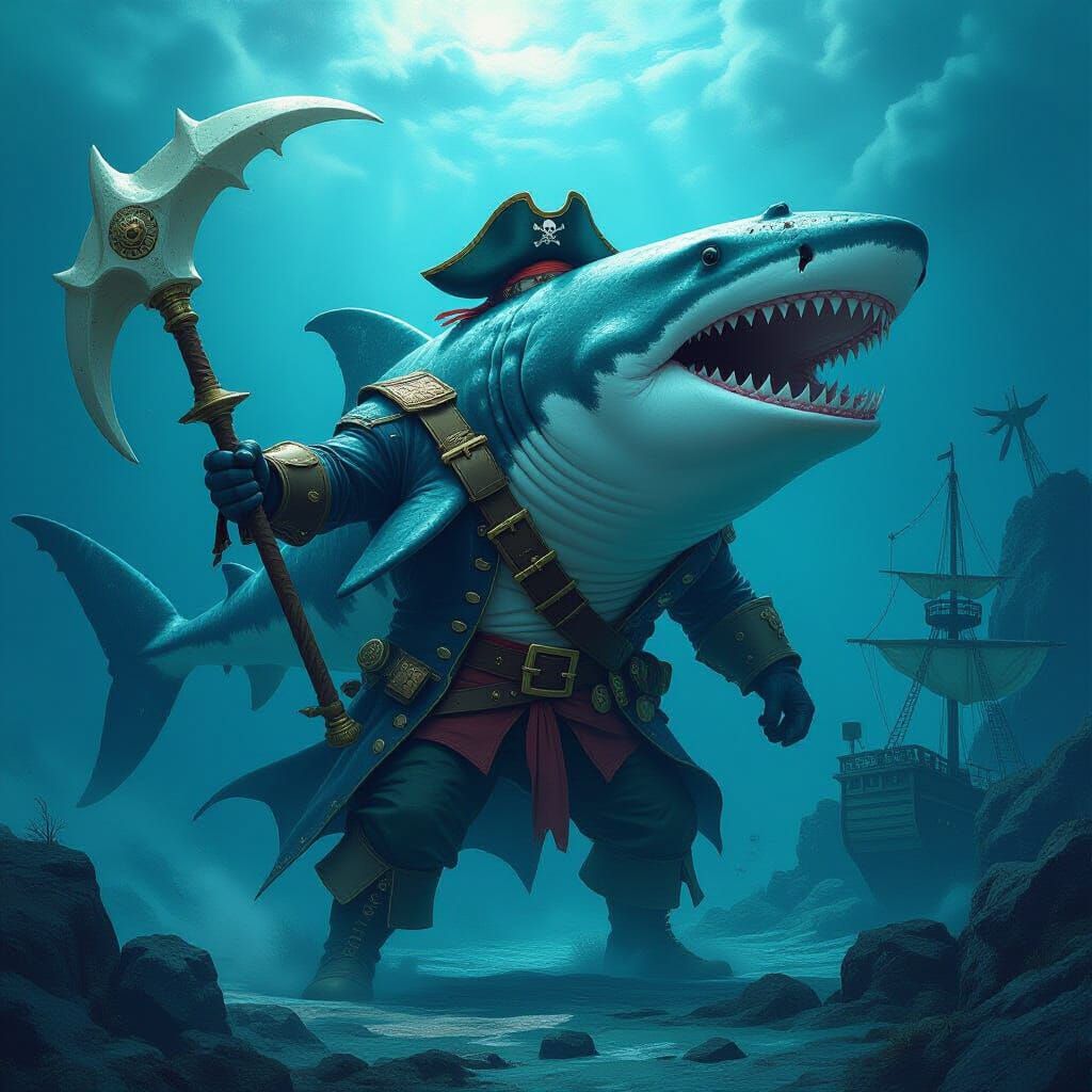 Prehistoric Whale Shark Pirate Wields Giant Bone in Stormy S...