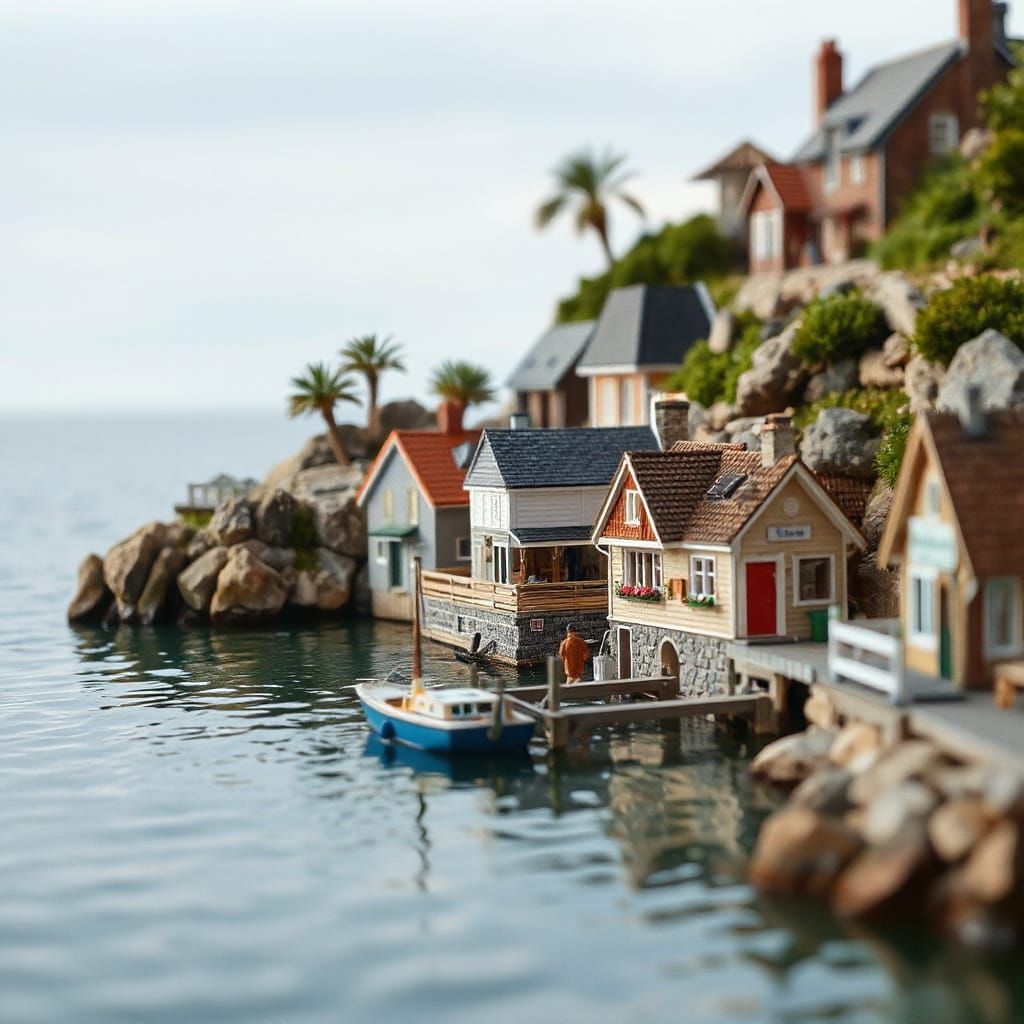 Miniature Tilt-Shift Seaside Village Wharf