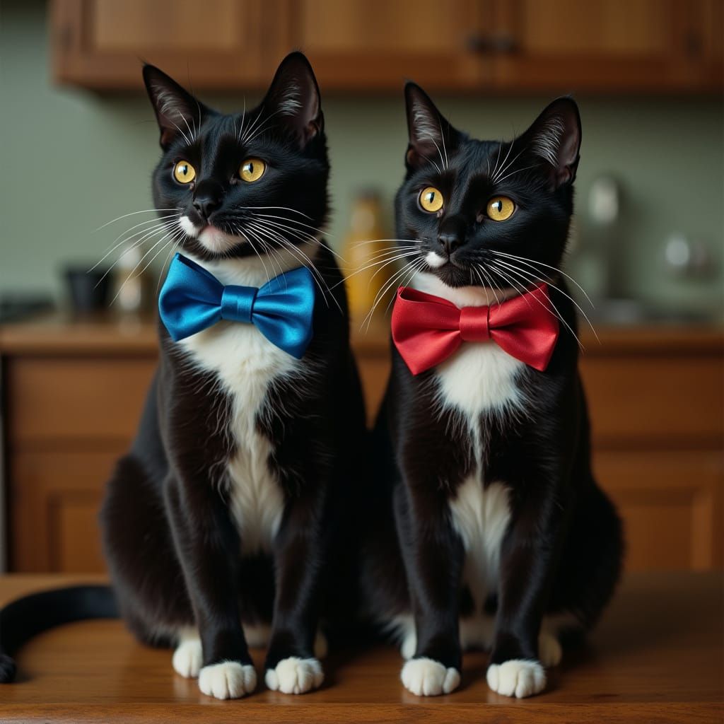 Tuxedo Cats with Bow Ties in Cinematic Style