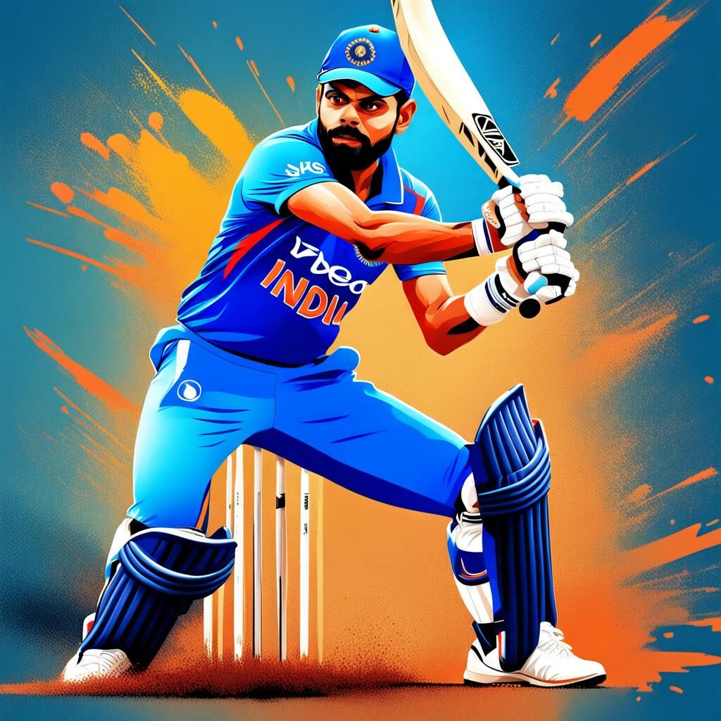 Virat Kohli Cricket Portrait in Hyperrealistic Style