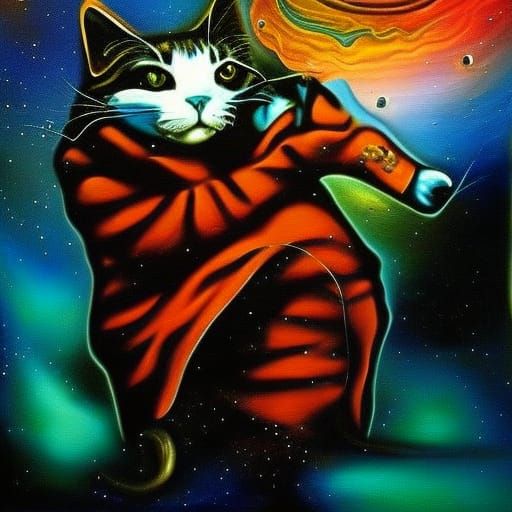 Astronaut Cat in Surrealist Salvador Dali Style