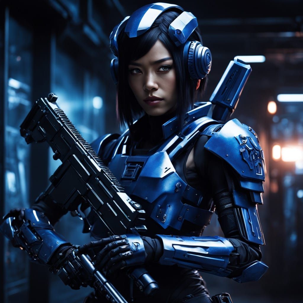 Cyborg Kunoichi with Industrial Futuristic Aesthetic