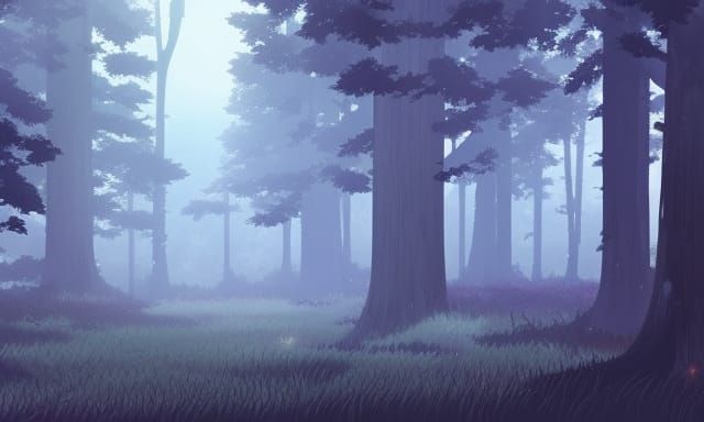 Eerie Forest with Hidden Eyes in Anime Style