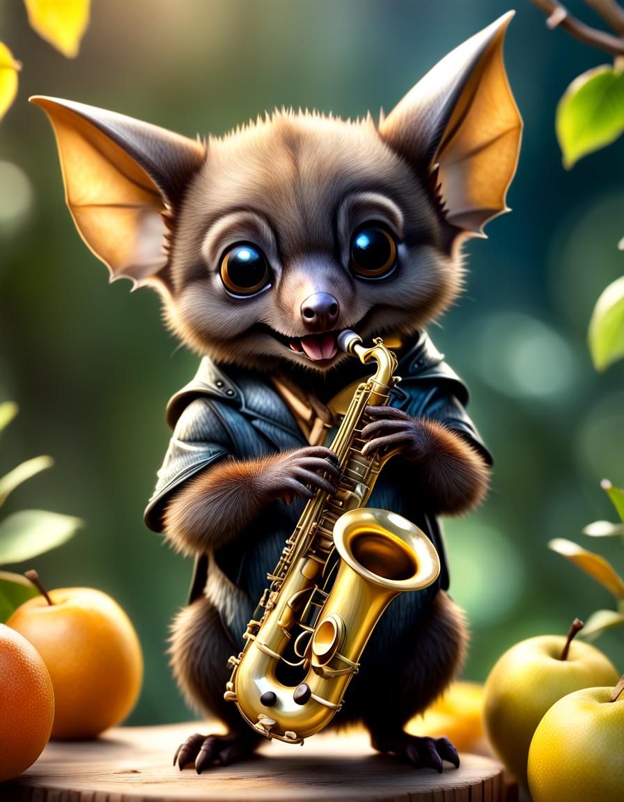 Chibi Fruit Bat Plays Saxophone in HDR