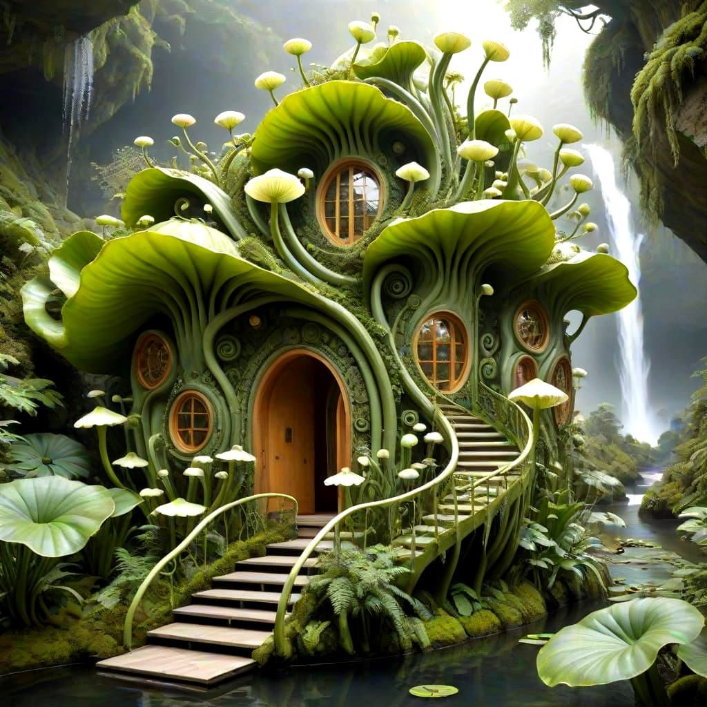 Surreal Eco Abode with Waterlily Domes and Whimsical Archite...