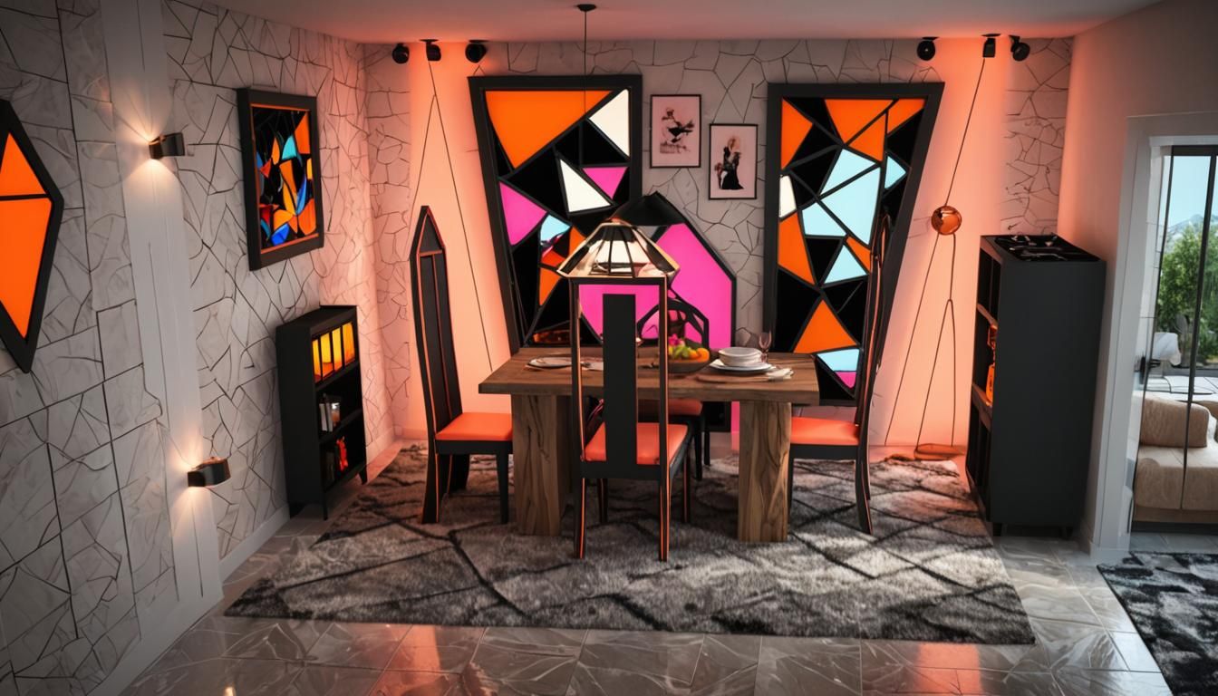 Triangular Nouveau Dining Room with Bioluminescent Decor