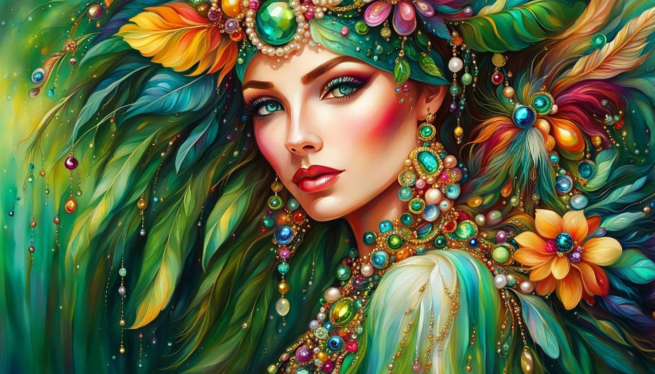 Fashionable Woman Painting Pearls in Elena Kotliarker Style