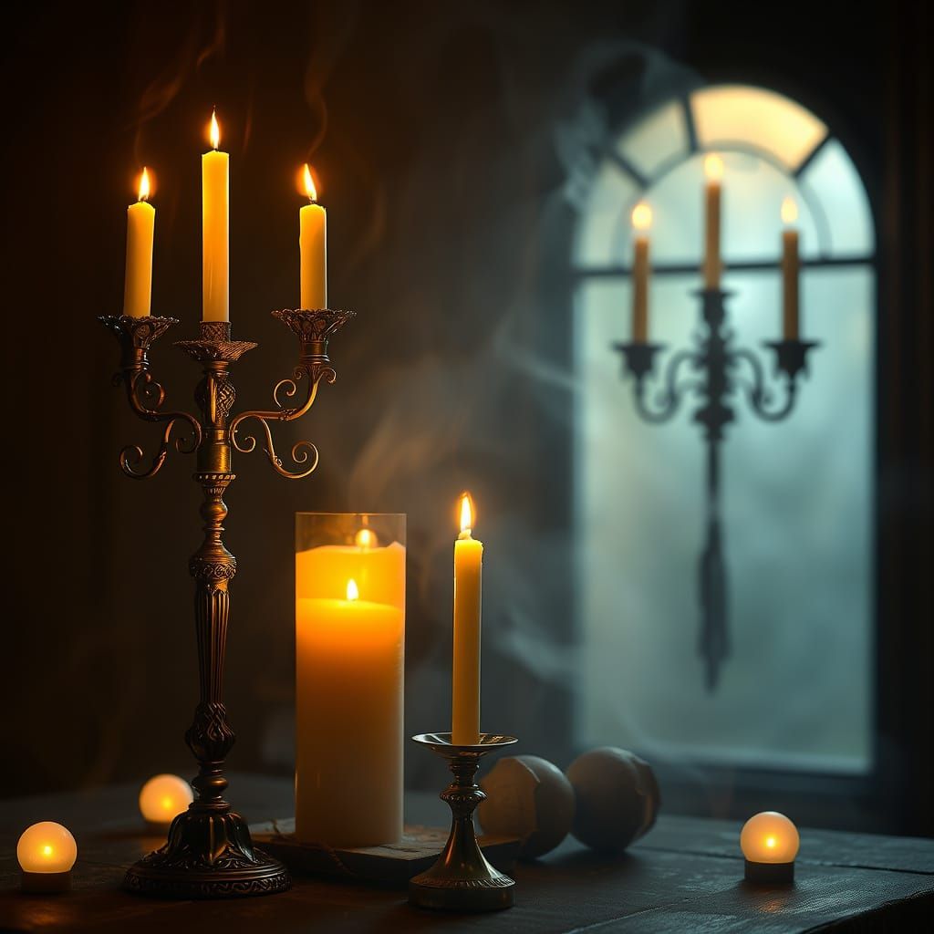 Surreal Candlelit Scene in Art Nouveau Style
