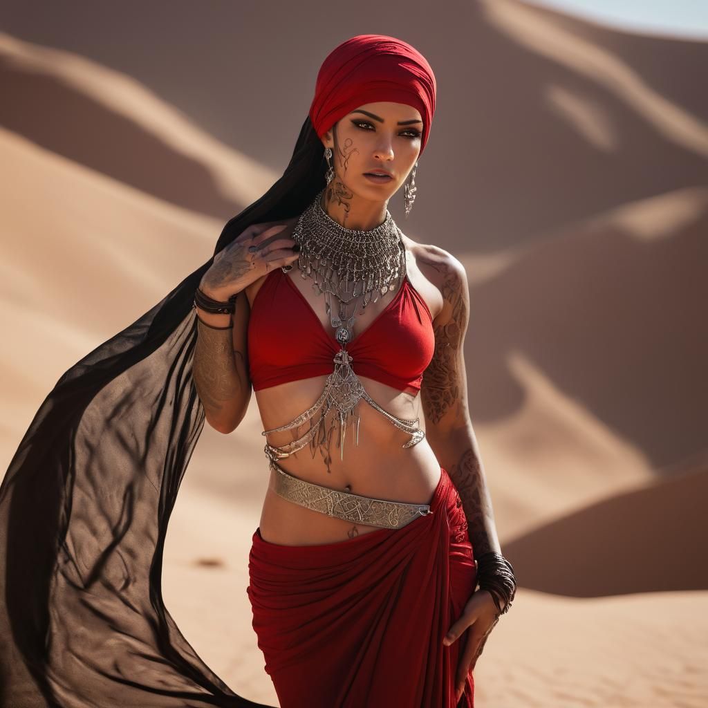 Arabian Assassin in Morocco Desert: Cinematic Still