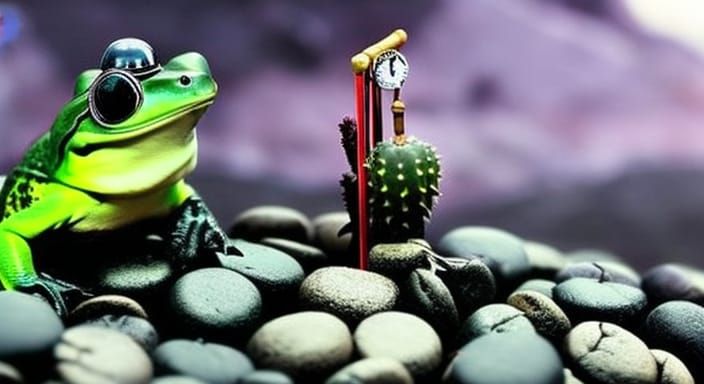 Frog in Clockpunk Wasteland with Angels