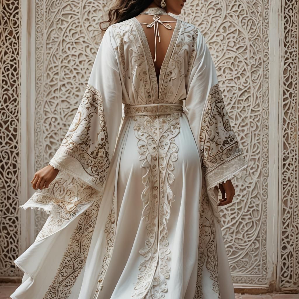 Woman in Traditional Moroccan Caftan with Plumage