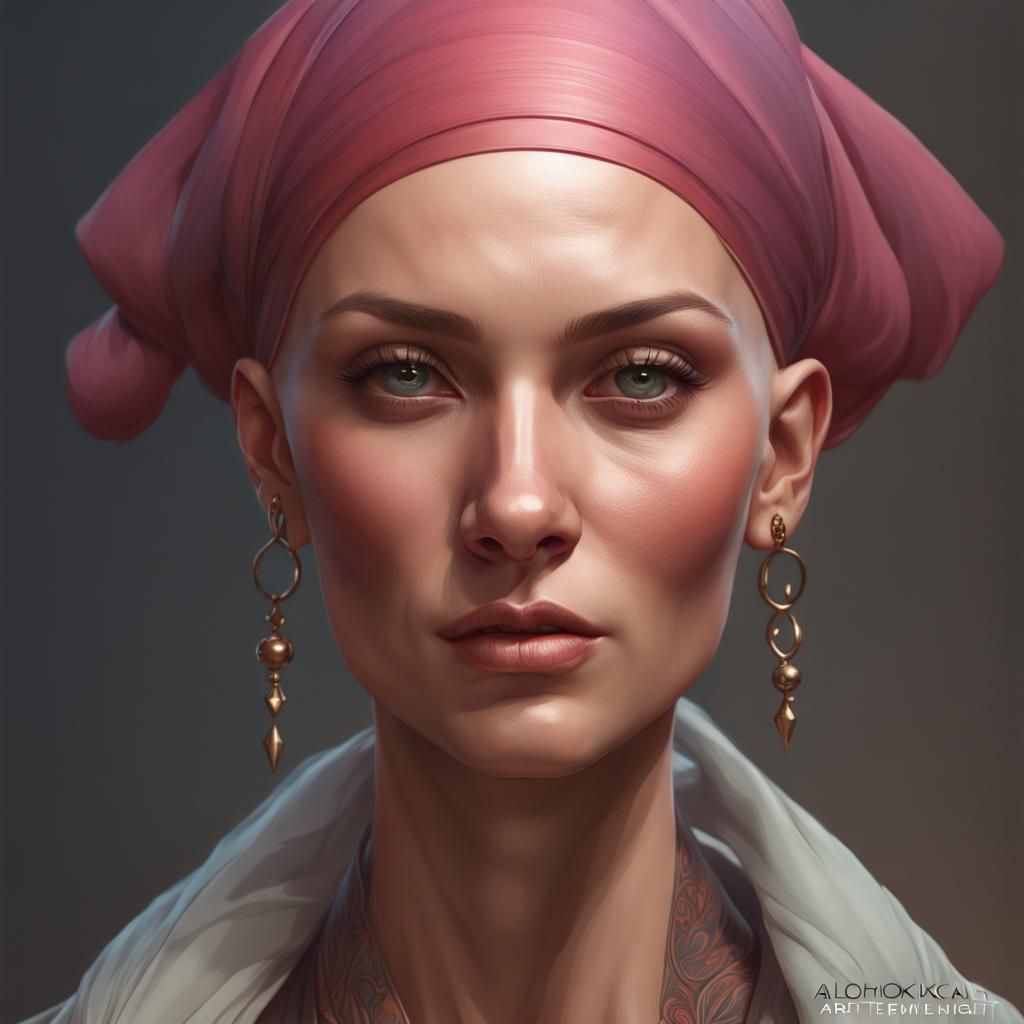 Hyperdetailed Portrait of a Bald Woman in Splash Art Style