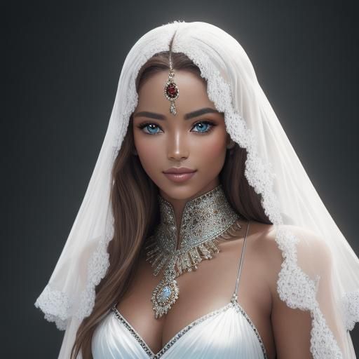 Sensual Brunette in White Bikini: Hyperrealistic Portrait