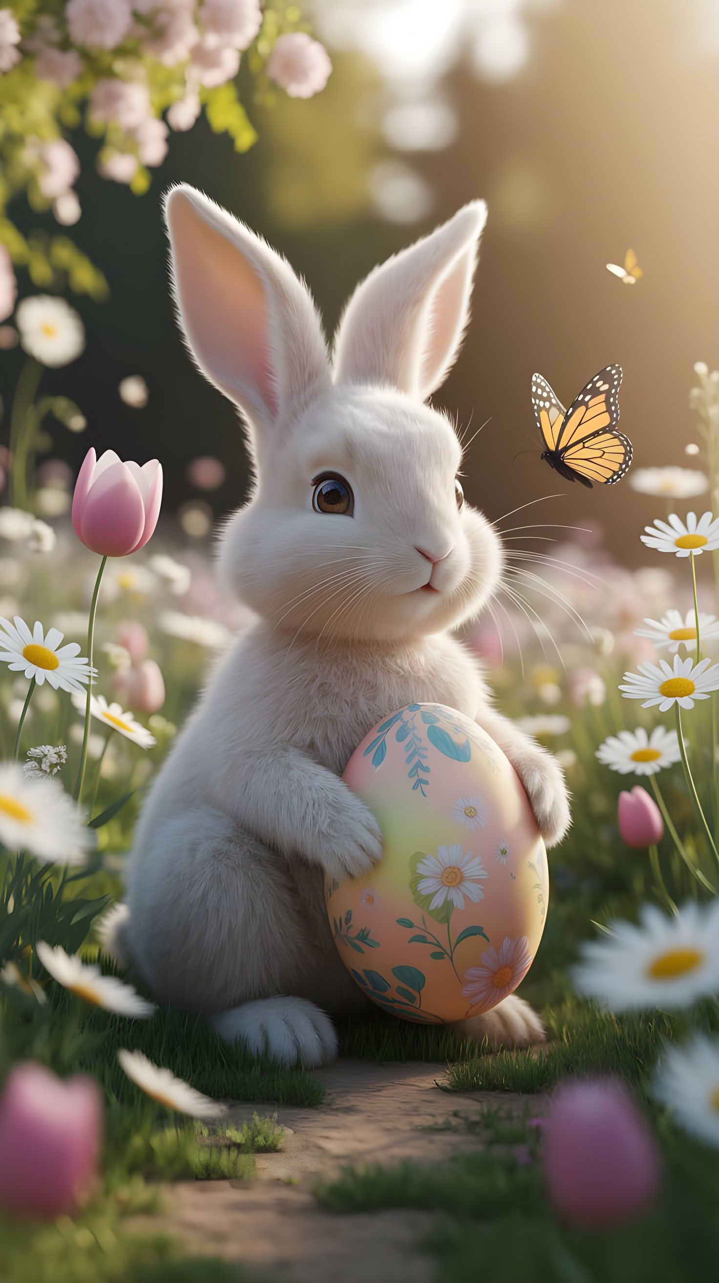 Whimsical Easter Bunny in a Vibrant Spring Meadow