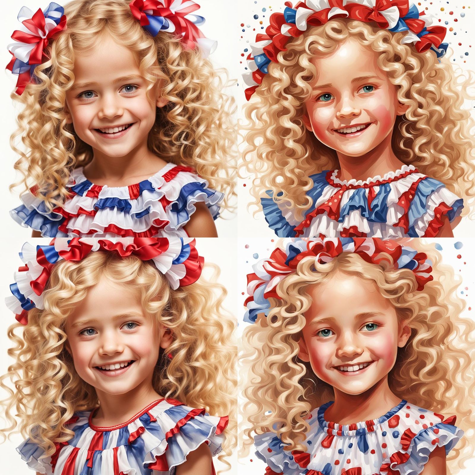 Smiling Blonde Girl in Ruffled Dress Portrait