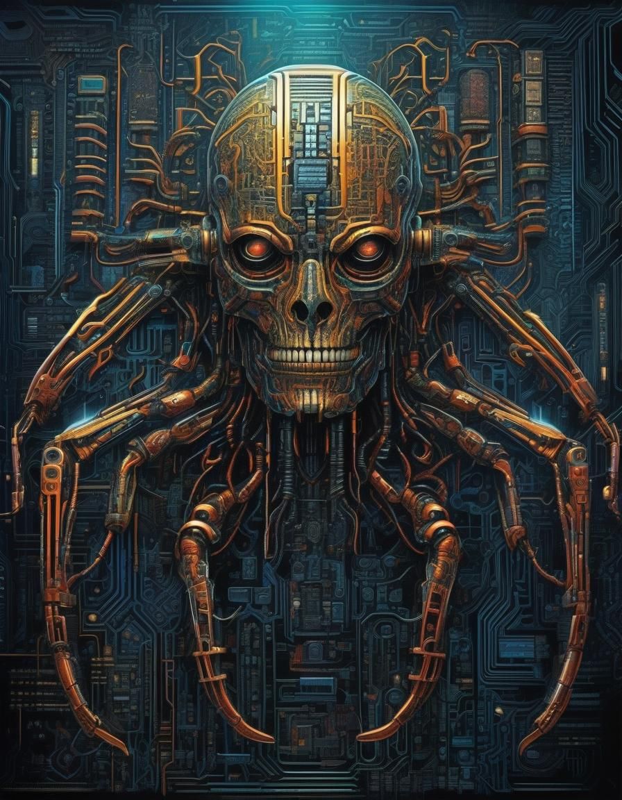Cyberpunk Biomechanical Humanoid in Dark Fantasy Style