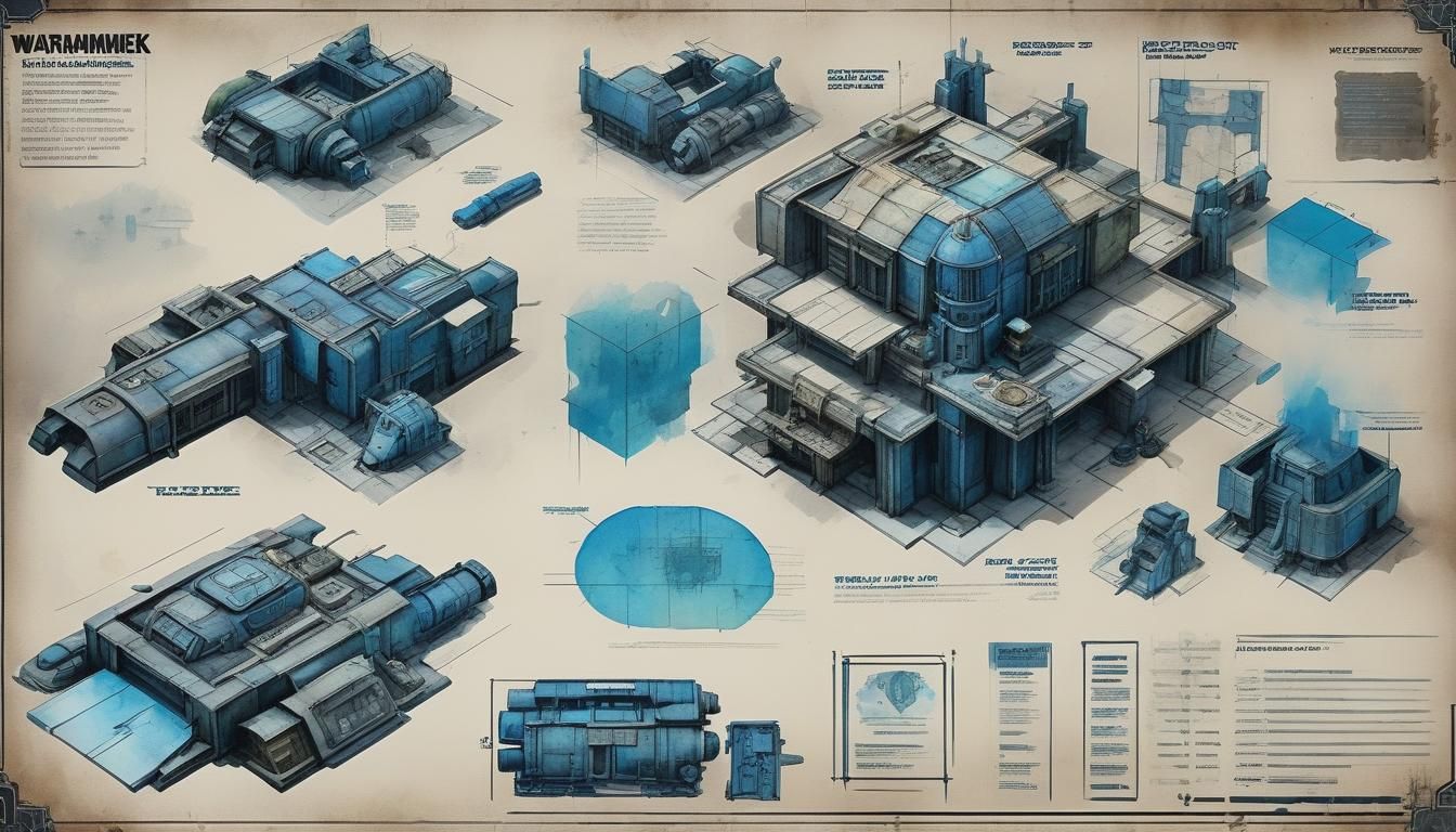 Warhammer 40k Blueprints in Watercolor Style