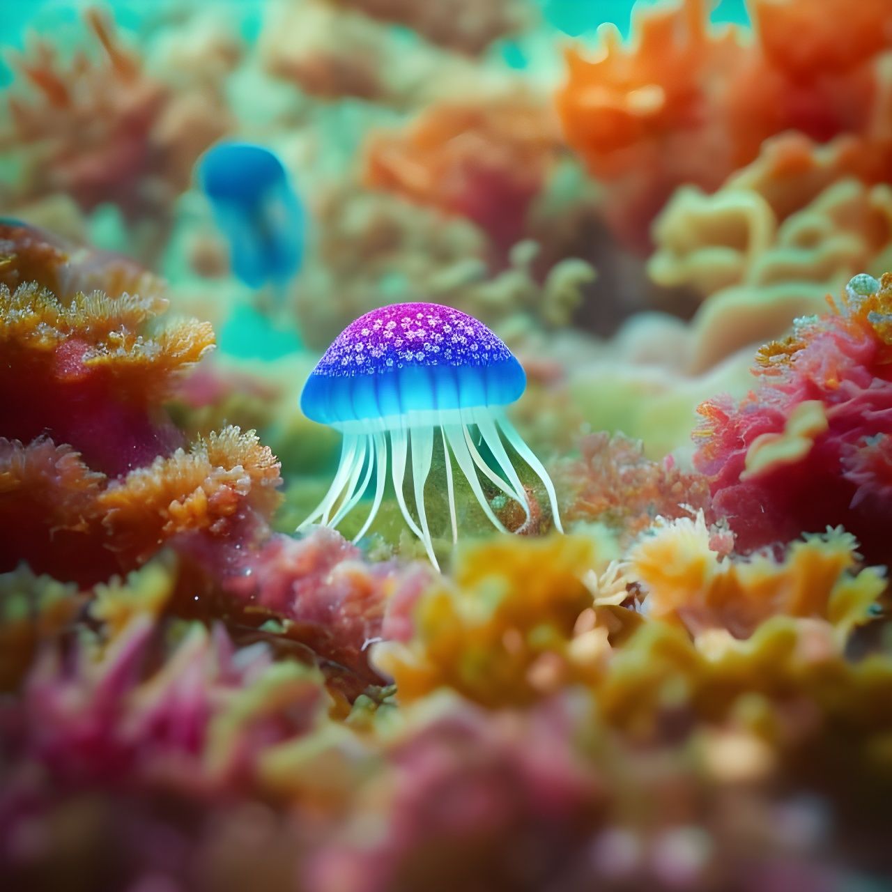 Glowing Jellyfish in Colorful Underwater World