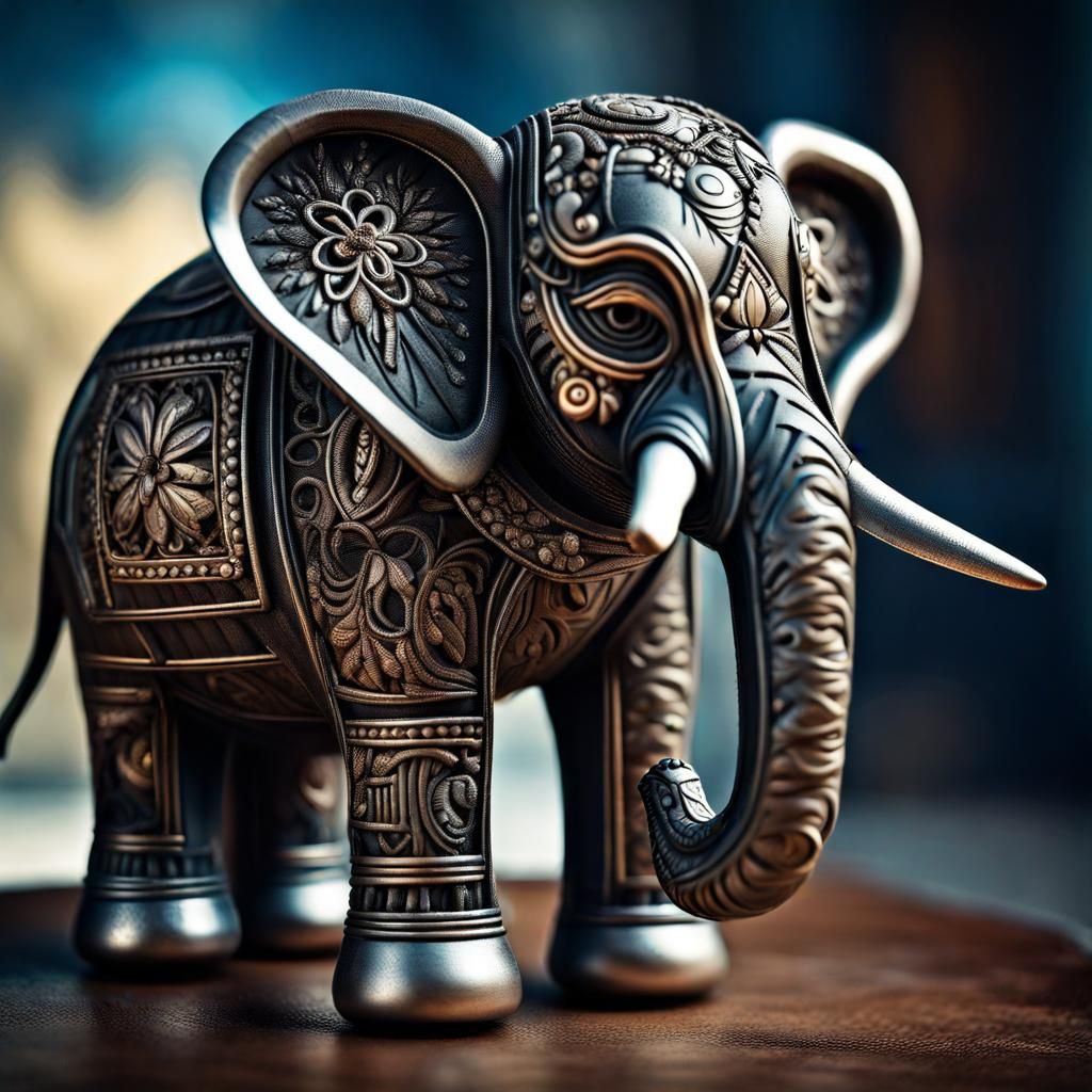Recycled Materials Elephant in Hyperrealistic Style