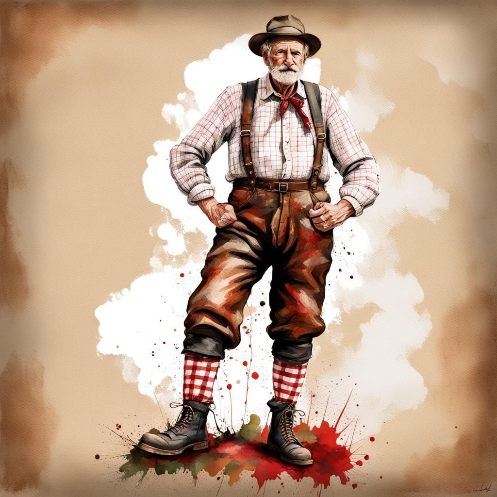 Bavarian Man in Lederhosen: Ink Splatter Art