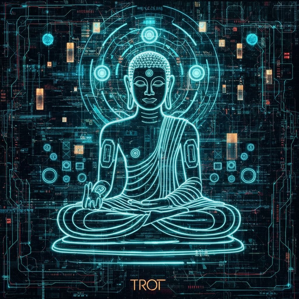 Digital Buddha in Tron Matrix Style