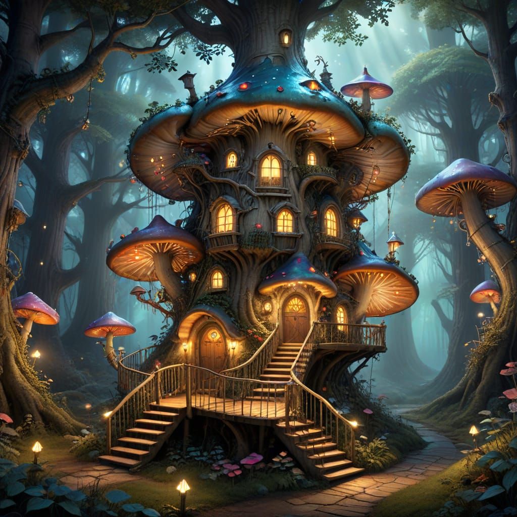 Mystical Mushroom Treehouse in Enchanted Forest