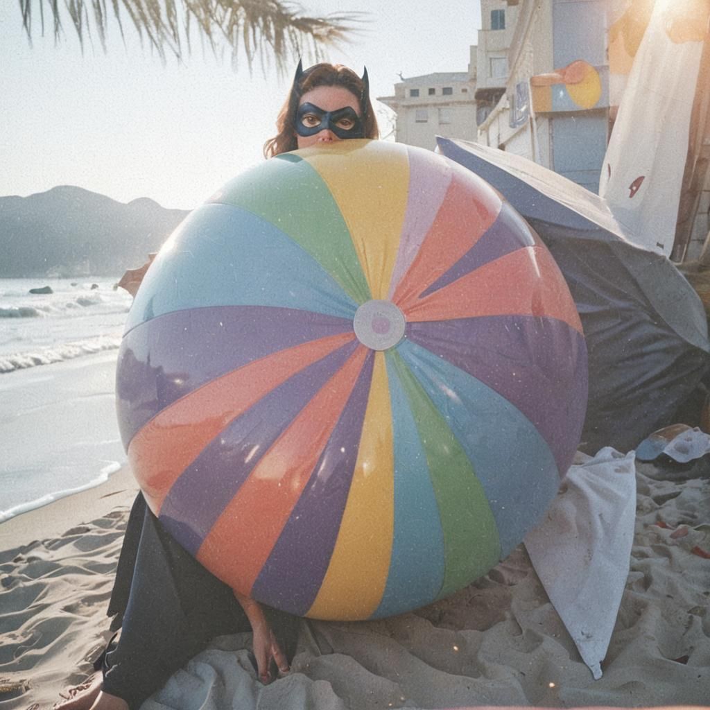 Batgirl Masked Woman on Beach: Cinematic Film Still